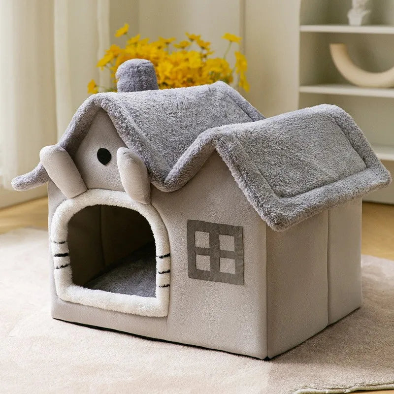 Foldable Luxury Pet House with Detachable Mat for Winter Warmth Dog Cave Sofa Pet Bed House Suitable for Small Medium-Sized Pets