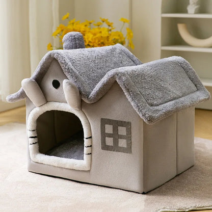 Foldable Luxury Pet House with Detachable Mat for Winter Warmth Dog Cave Sofa Pet Bed House Suitable for Small Medium-Sized Pets