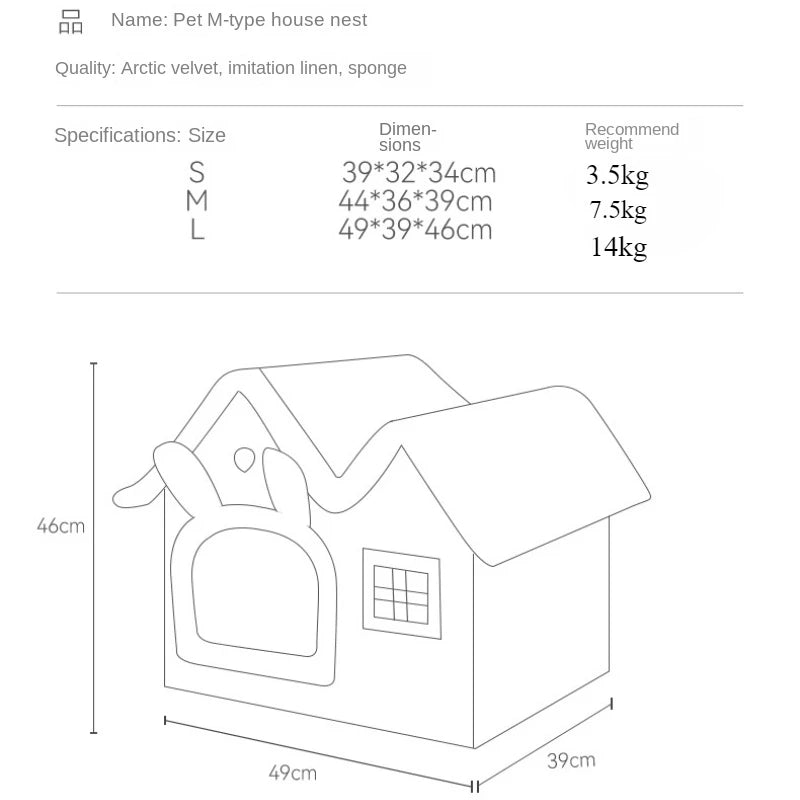 Foldable Luxury Pet House with Detachable Mat for Winter Warmth Dog Cave Sofa Pet Bed House Suitable for Small Medium-Sized Pets
