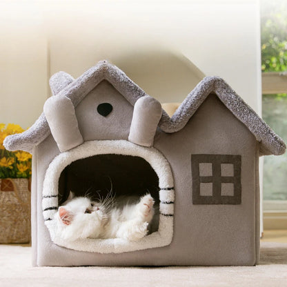 Foldable Luxury Pet House with Detachable Mat for Winter Warmth Dog Cave Sofa Pet Bed House Suitable for Small Medium-Sized Pets