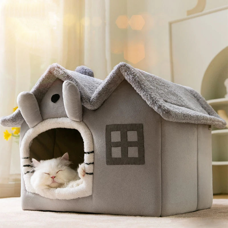 Foldable Luxury Pet House with Detachable Mat for Winter Warmth Dog Cave Sofa Pet Bed House Suitable for Small Medium-Sized Pets