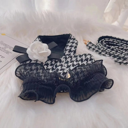 Luxury Pet Harness Leash Set Classic Dog Skirt Clothes with Flower Bowknot for Small Medium Dogs Cats