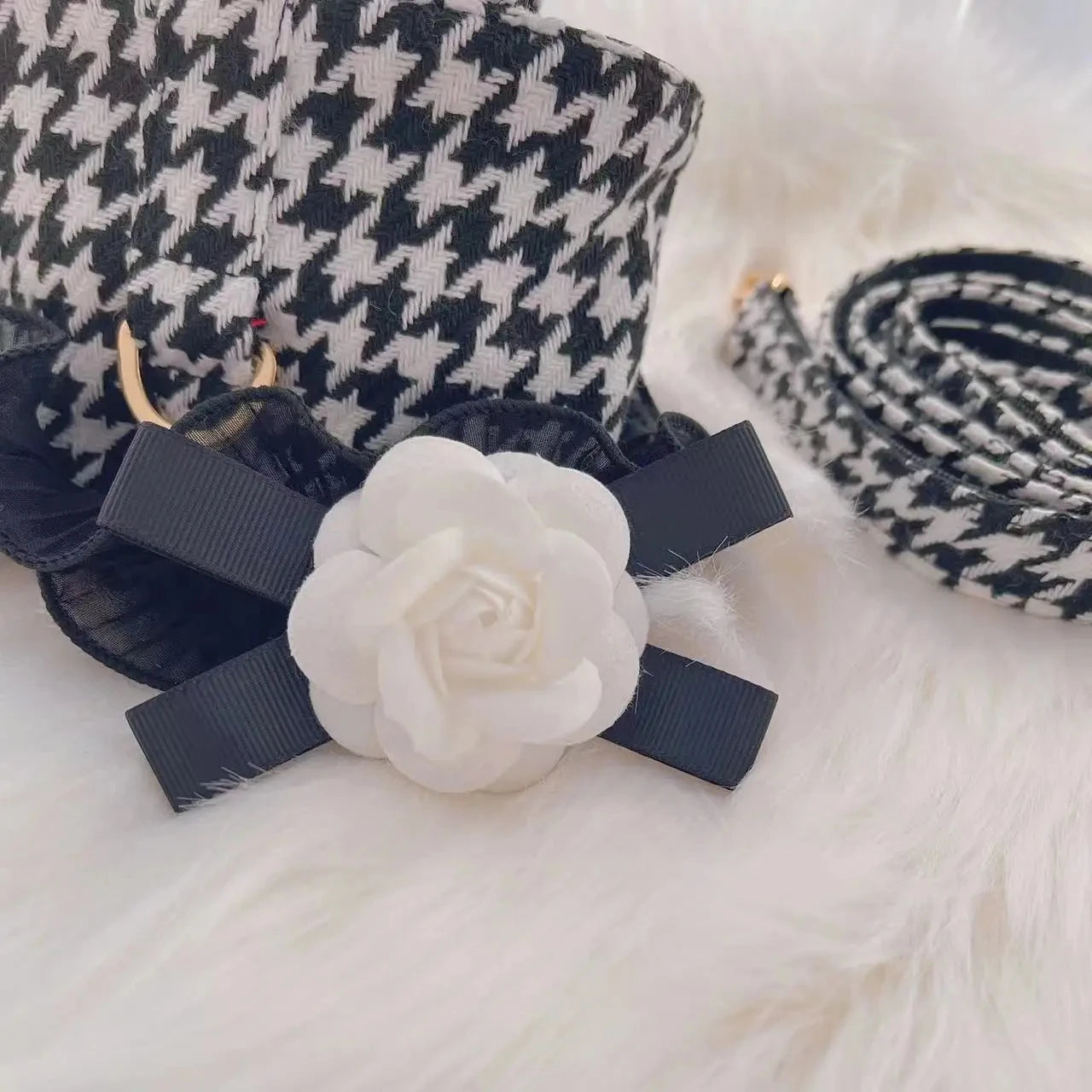 Luxury Pet Harness Leash Set Classic Dog Skirt Clothes with Flower Bowknot for Small Medium Dogs Cats