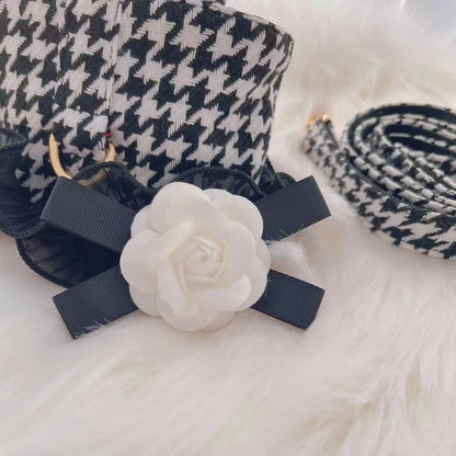 Luxury Pet Harness Leash Set Classic Dog Skirt Clothes with Flower Bowknot for Small Medium Dogs Cats