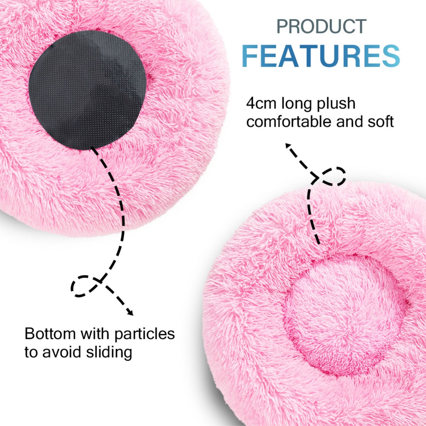 Fluffy Donut Dog Bed Warm Soft Long Plush Pet Cushion Dog House Cat Bed Washable Pet Sofa Mat Calming Samll Large Dog Beds